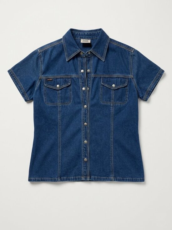 Jacob Tops - JACOB - Short Sleeve Button-Front Denim Shirt - Blue